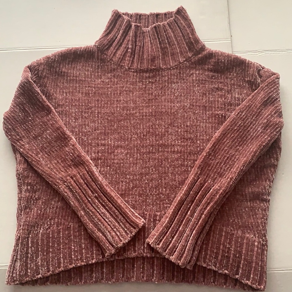 Chelsea & Theodore mauve chenille sweater turtleneck high low silhouette size S - Picture 5 of 13